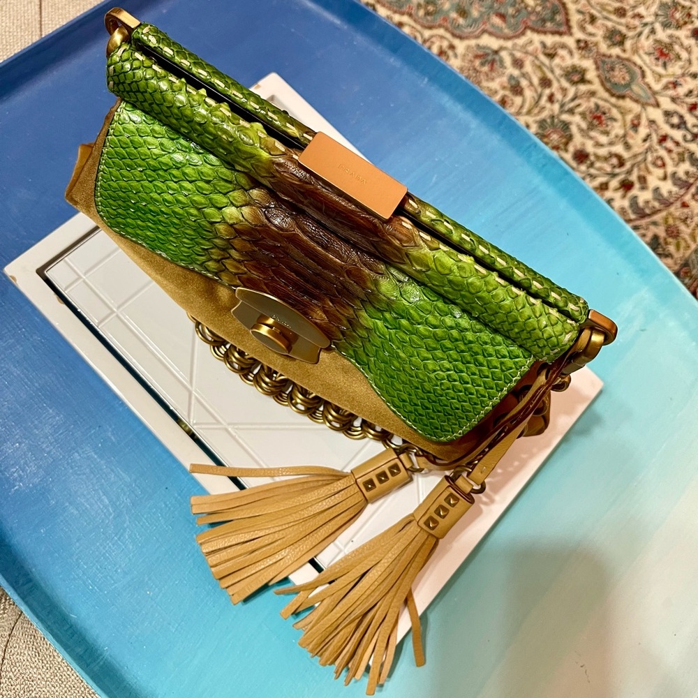 Prada Exotic Green & Brown Python Microfiber Bag - Picture 9 of 16